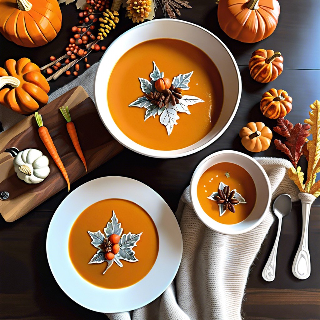 carrot pumpkin soup in mini bread bowls