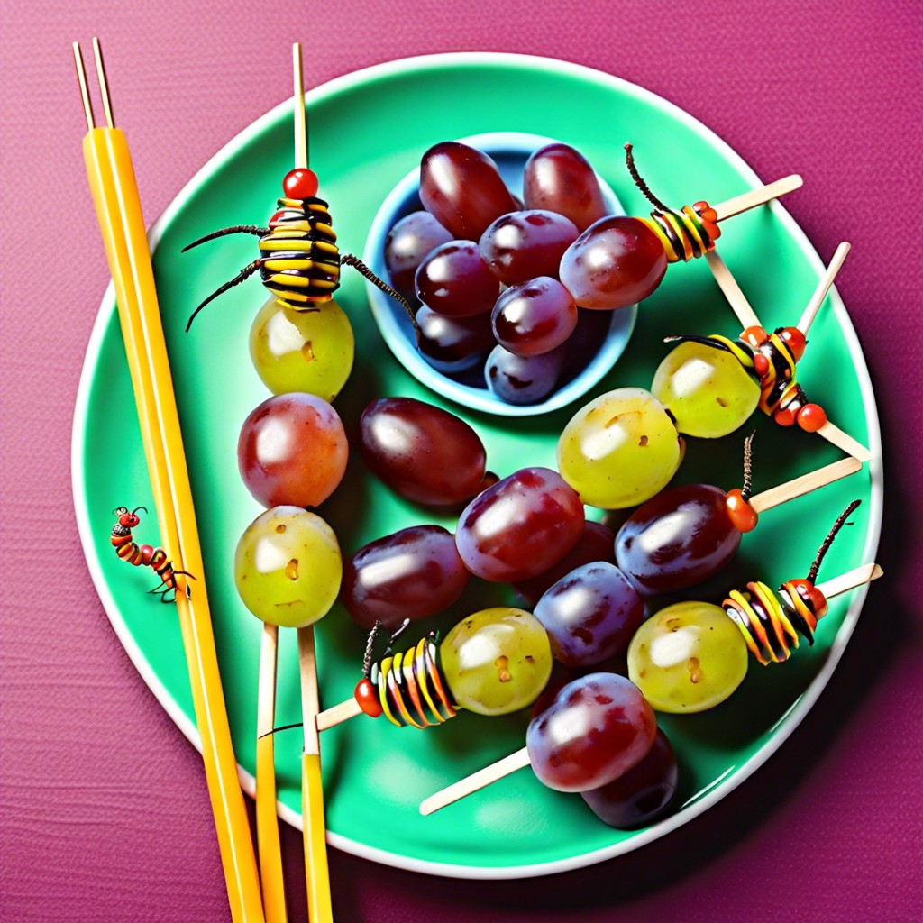 caterpillar grape skewers