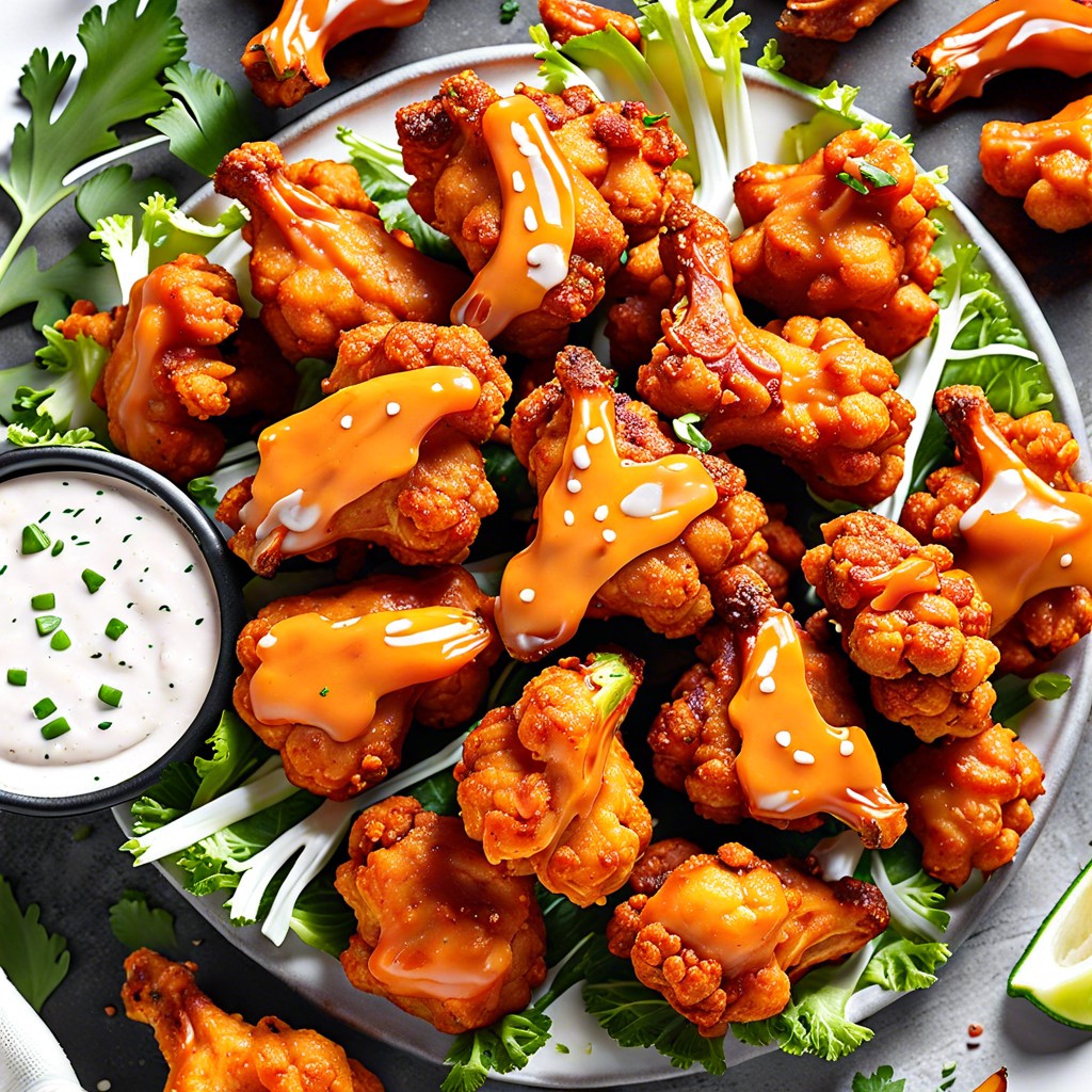 cauliflower buffalo wings with vegan ranch dip