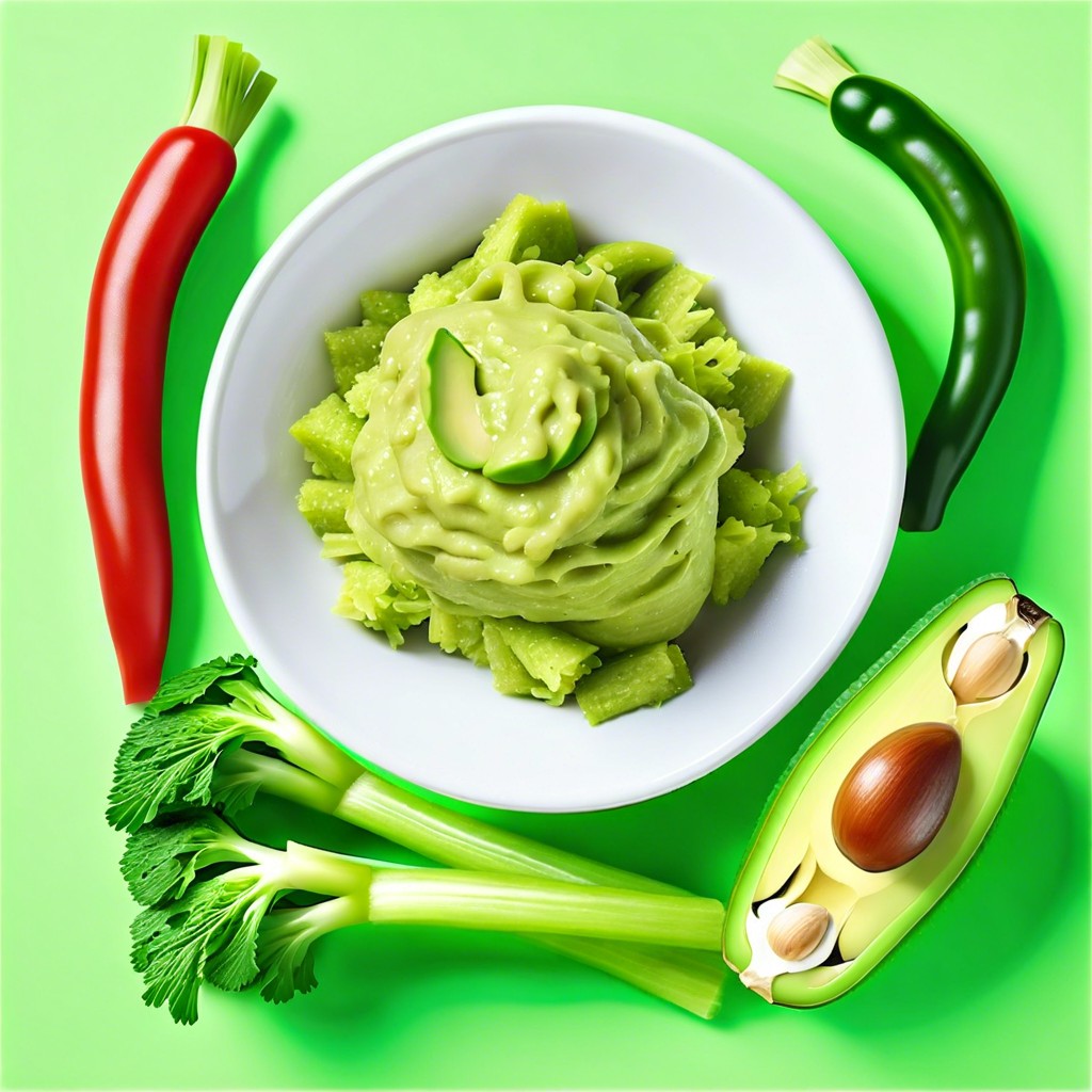 celery sticks filled with green pea guacamole