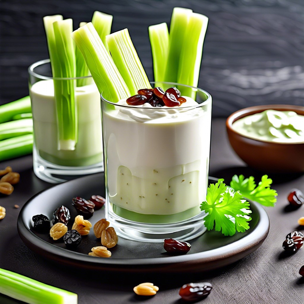 celery sticks with cream cheese and raisins