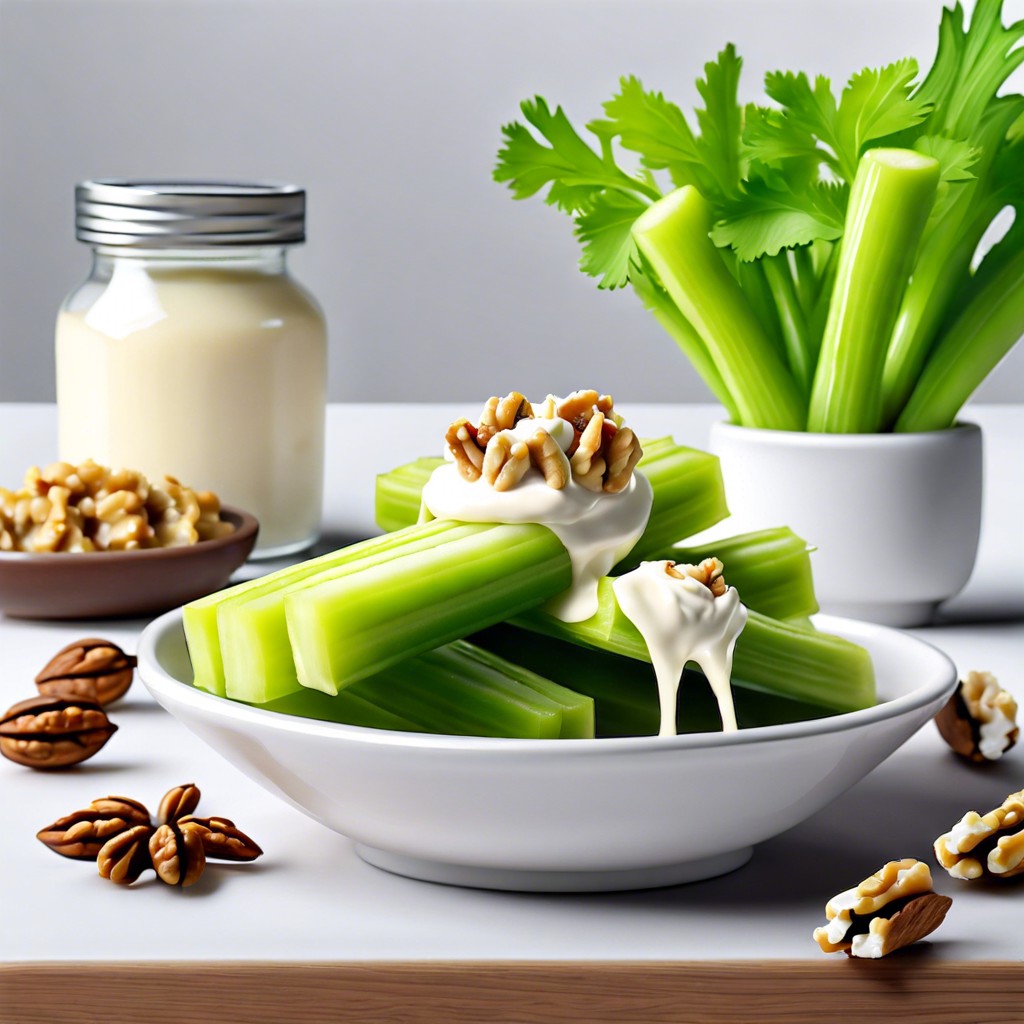 celery sticks with cream cheese and walnuts