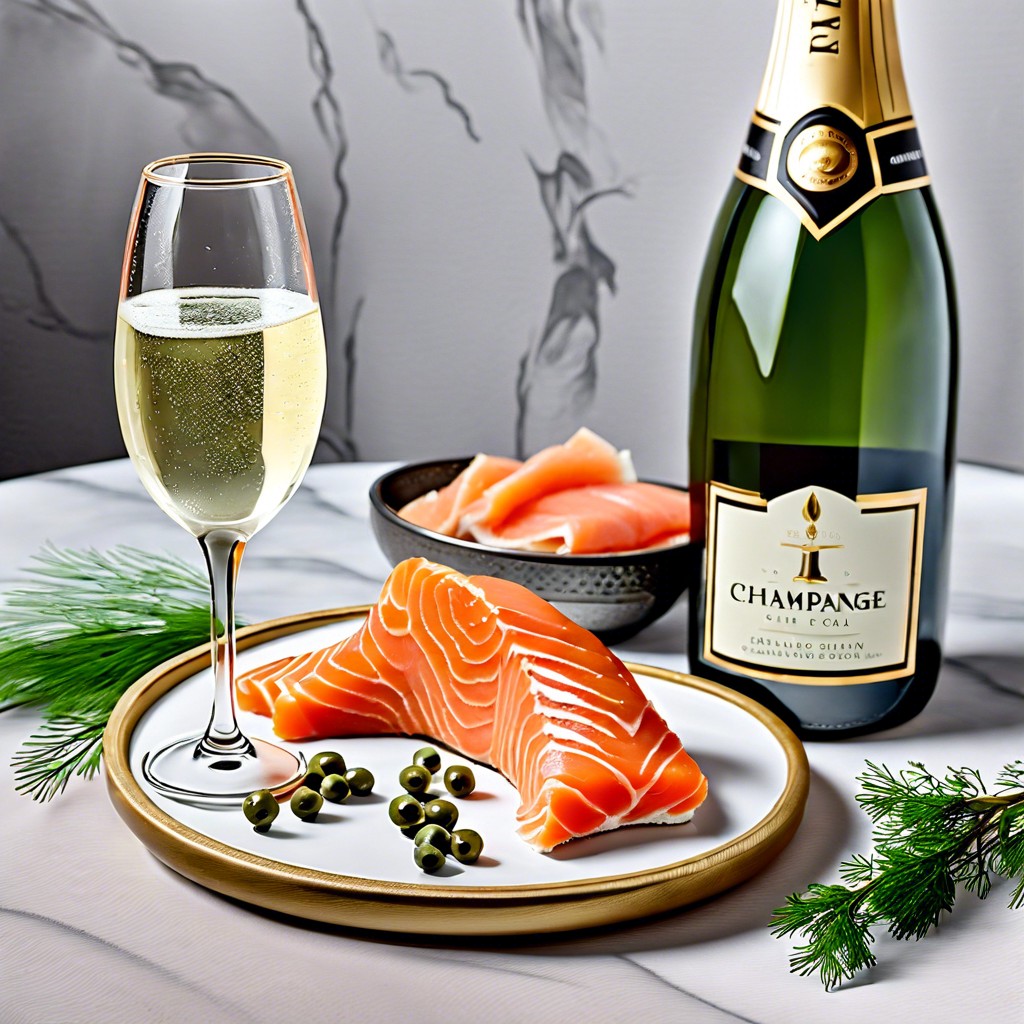 champagne with smoked salmon capers and dill cream cheese