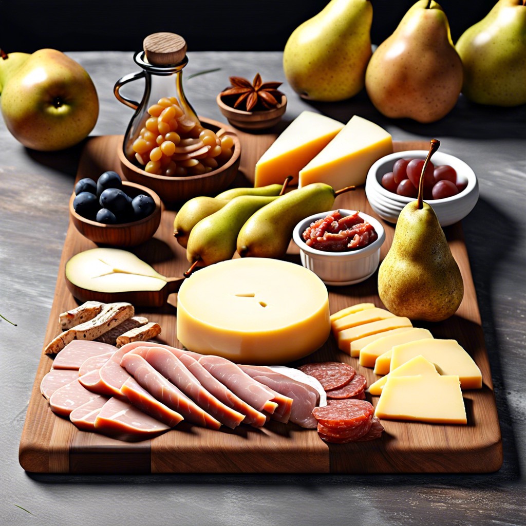 cheese amp meat board prosciutto salami gouda and pear slices