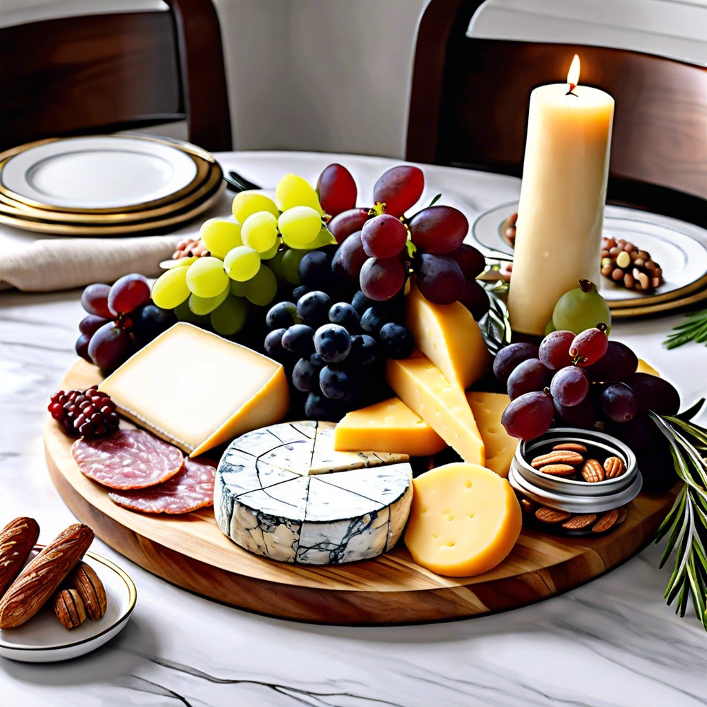 cheese and charcuterie board with a variety of meats cheeses and crackers