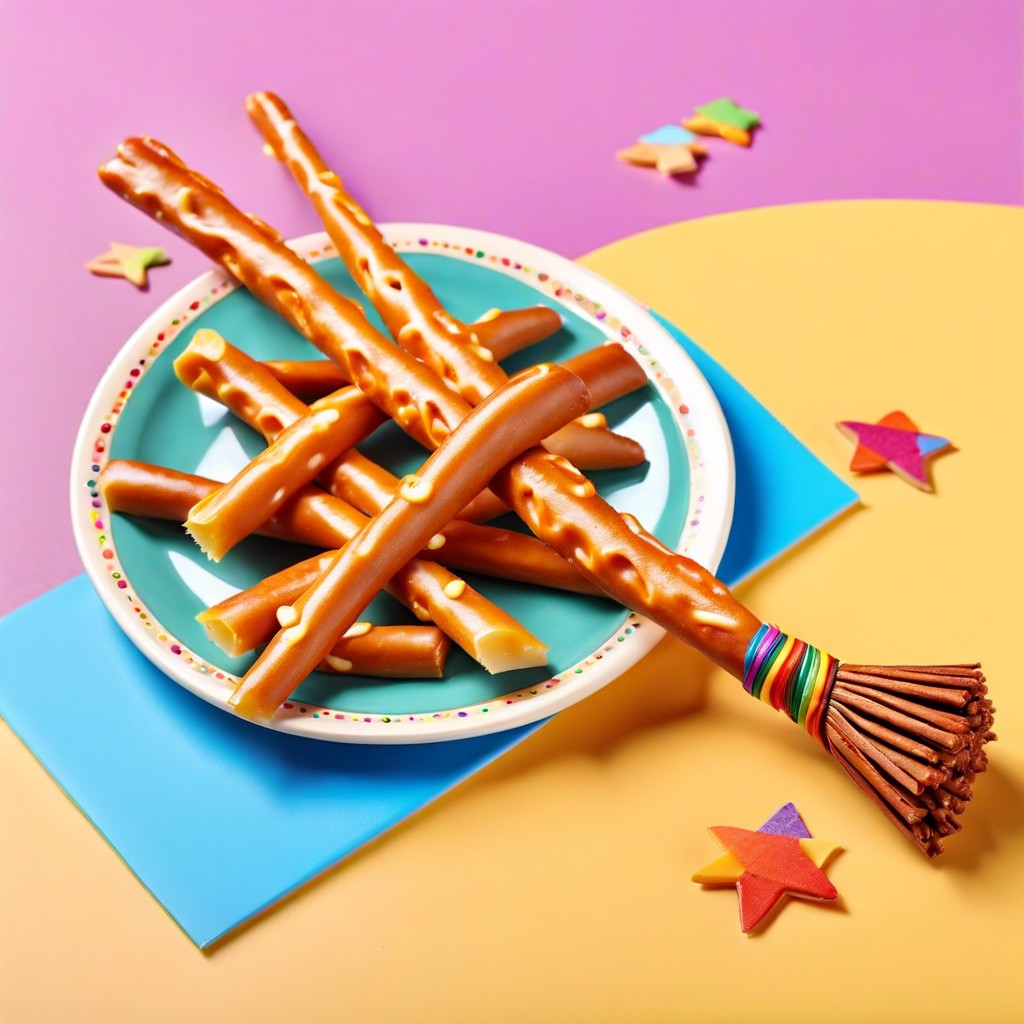 cheese and pretzel broomsticks
