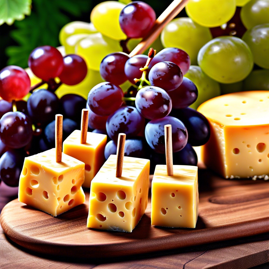 cheese cubes and grape skewers