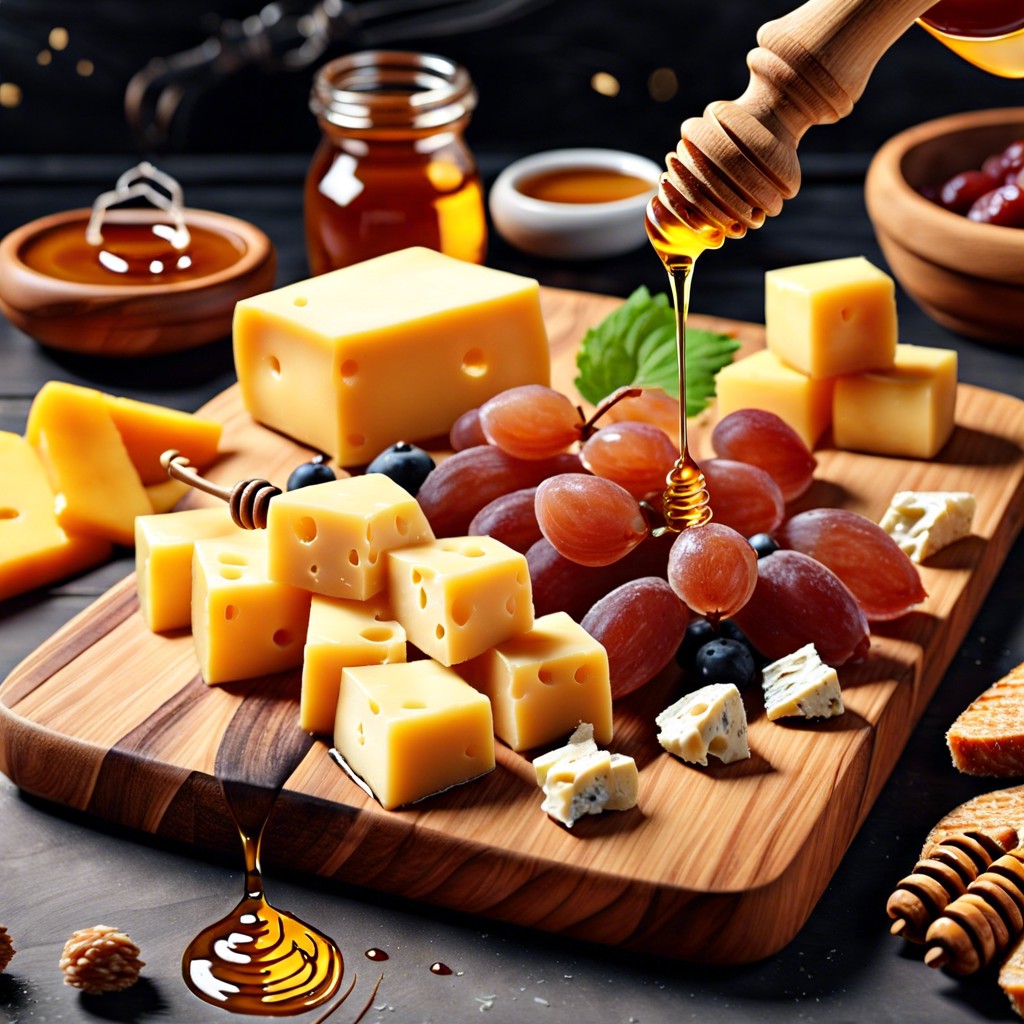 cheese cubes with honey drizzle