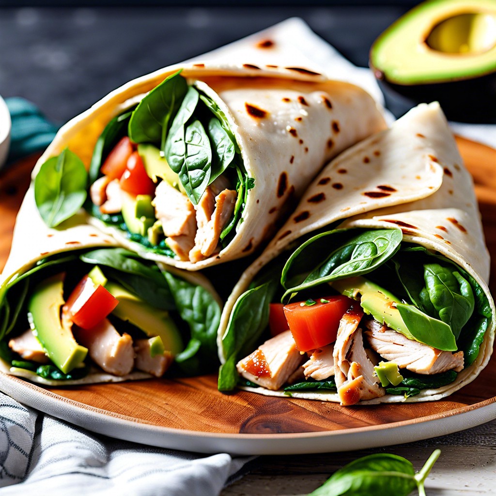chicken and avocado wraps with spinach