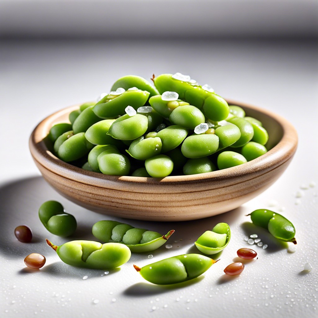 chilled edamame sprinkled with sea salt