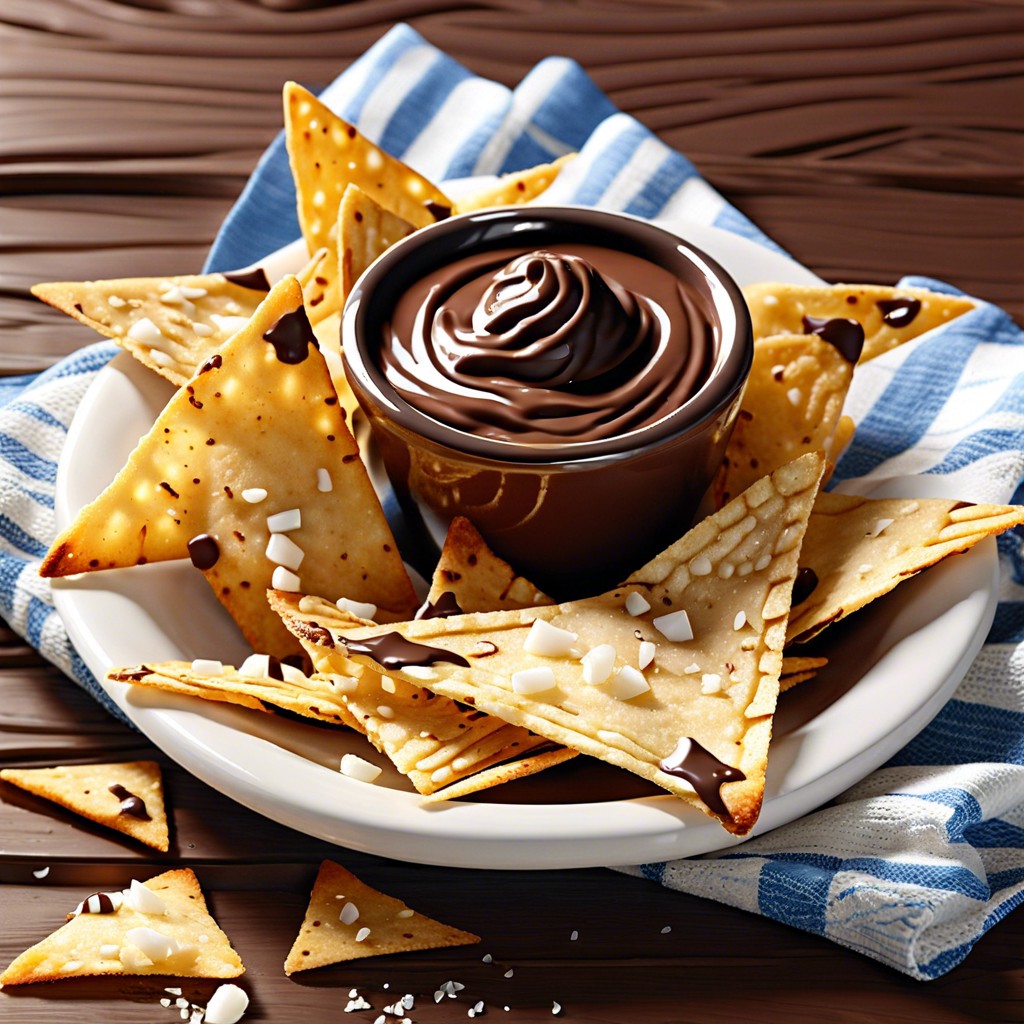 chocolate dipped tortilla chips sprinkled with sea salt