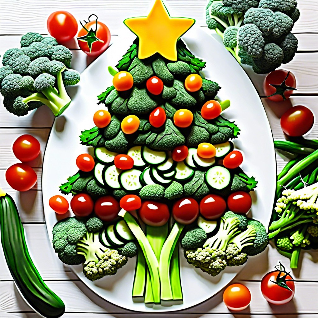 christmas tree veggie platter broccoli cucumbers cherry tomatoes