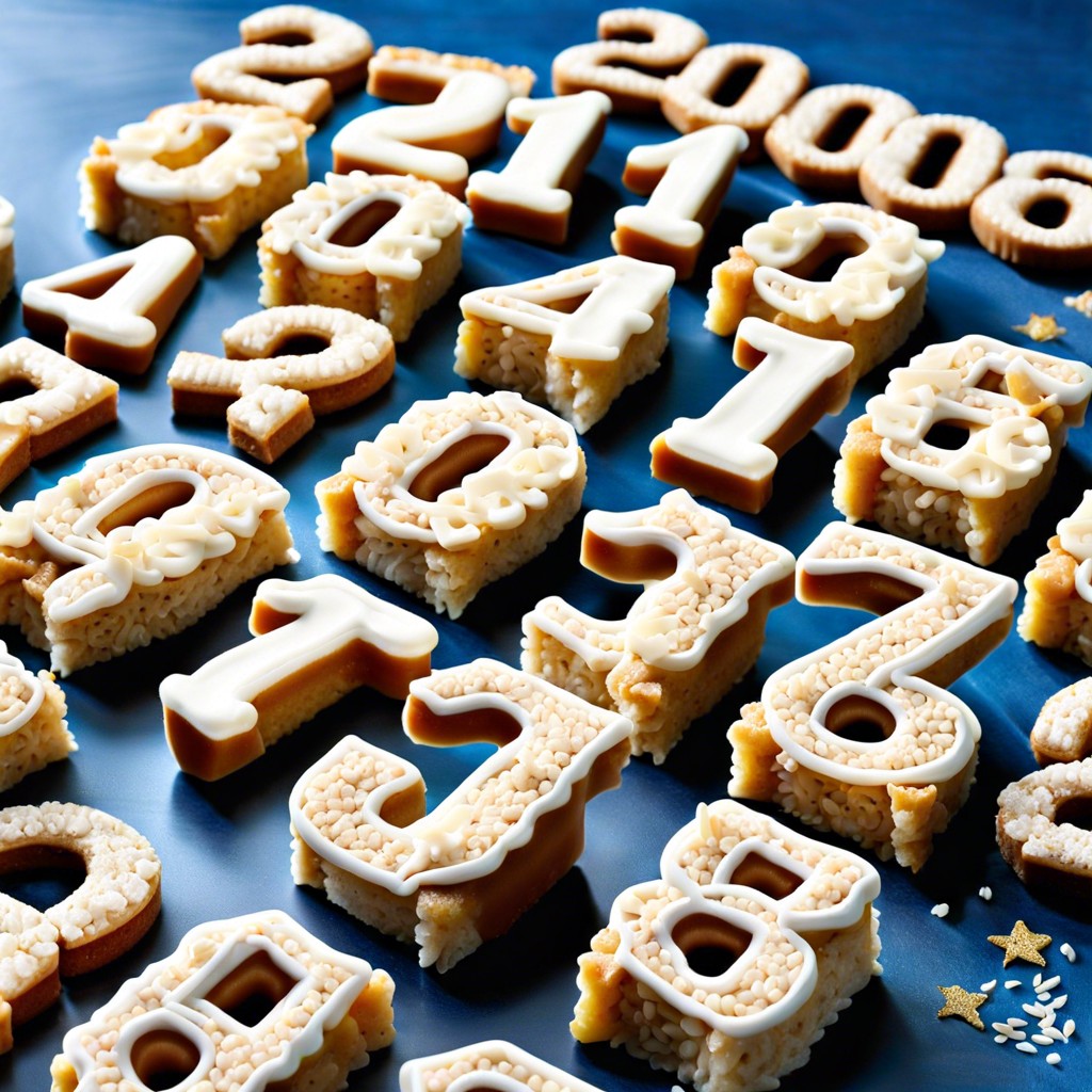 class of crispies rice cereal treats shaped and decorated with the graduation year