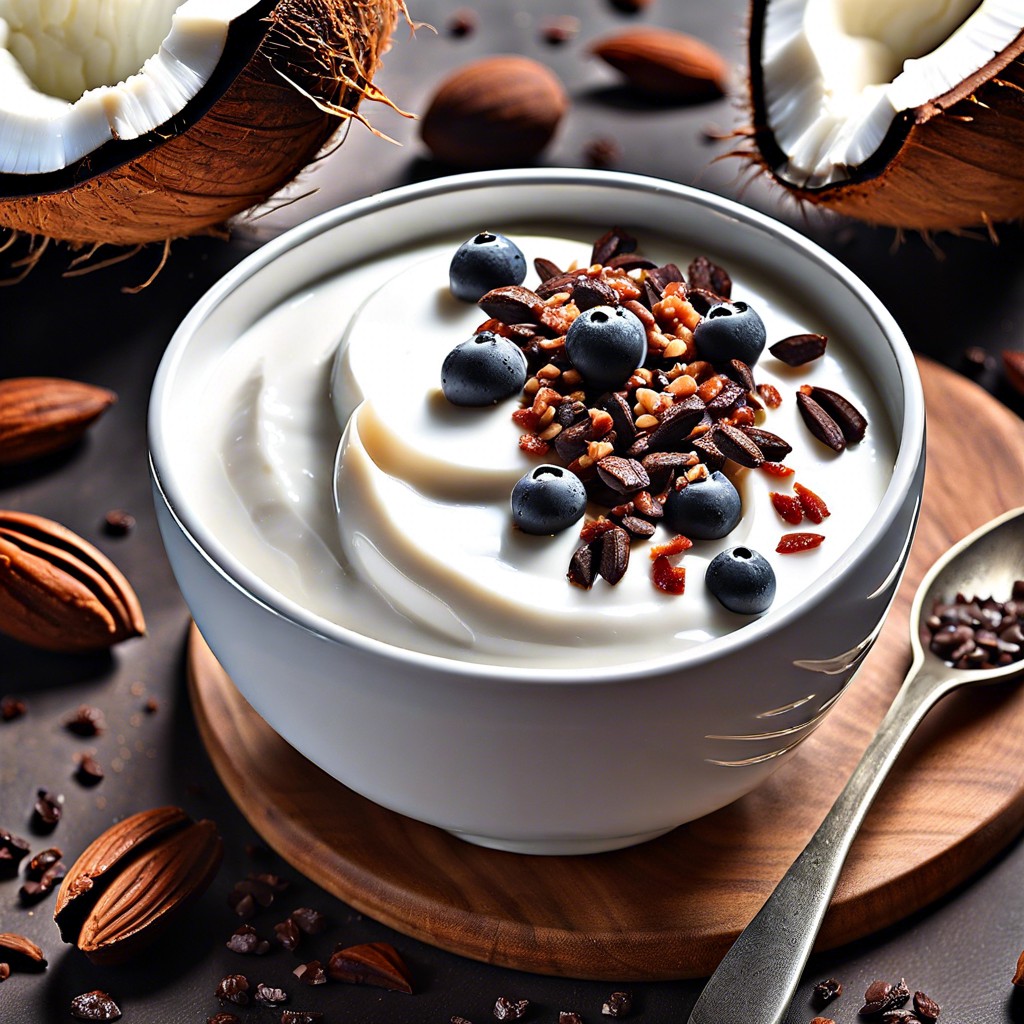 coconut yogurt topped with cacao nibs