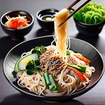 cold korean noodles with sesame oil and vegetables