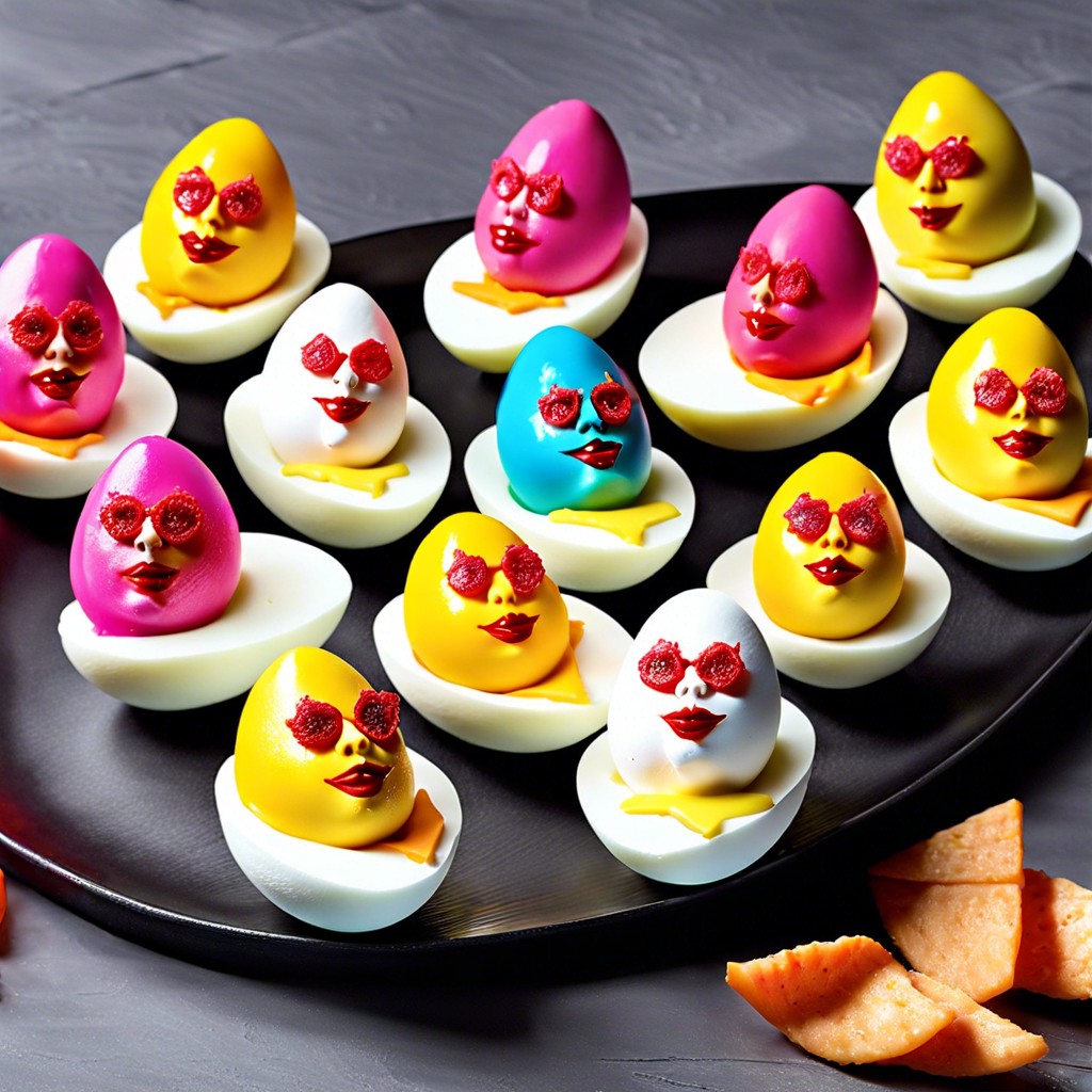 color themed deviled eggs