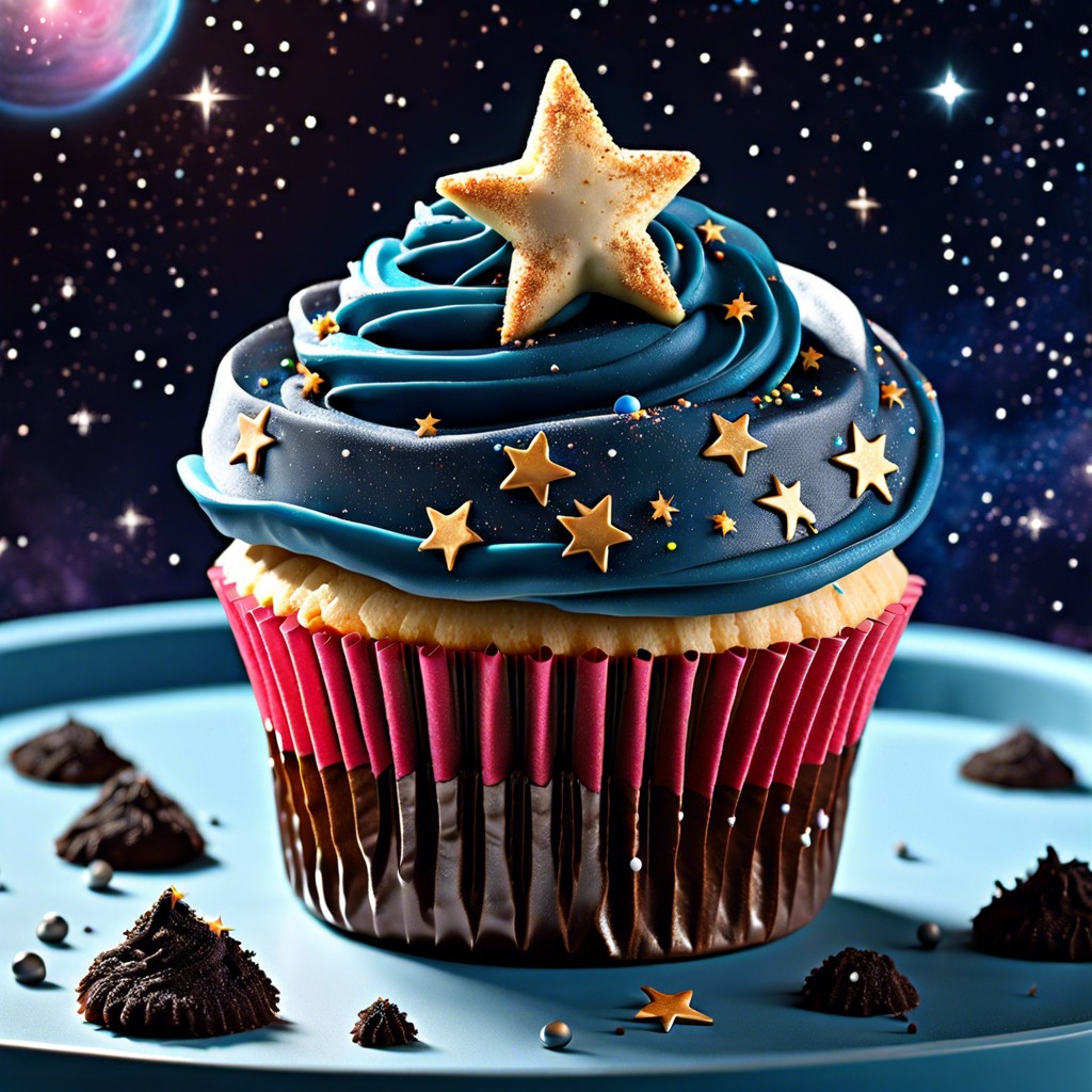 cosmic cupcakes cupcakes with dark frosting and star sprinkles