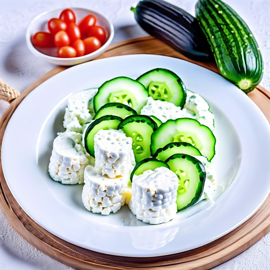 cottage cheese with cucumber slices