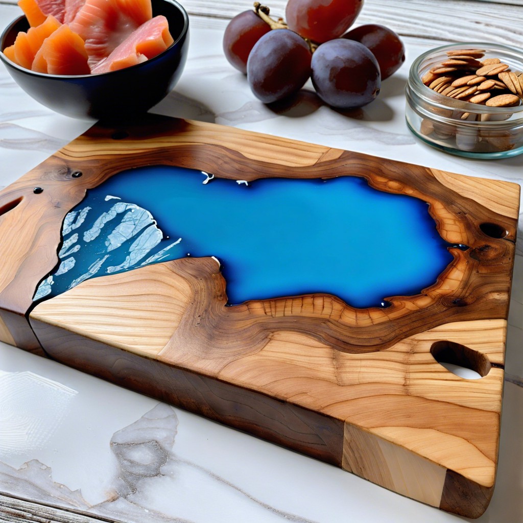 cracked wood with deep blue epoxy fill