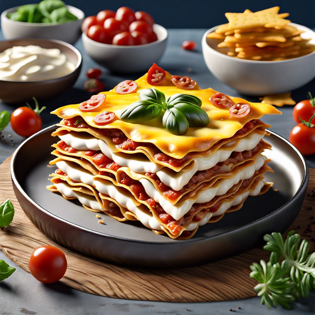 cracker lasagna use crackers as noodles layered with cheese and marinara