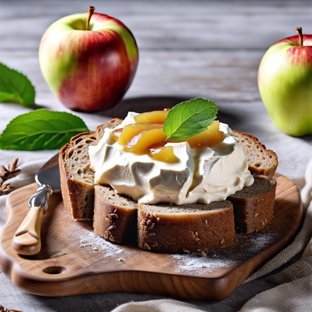 cream cheese and apple compote on rye crisps