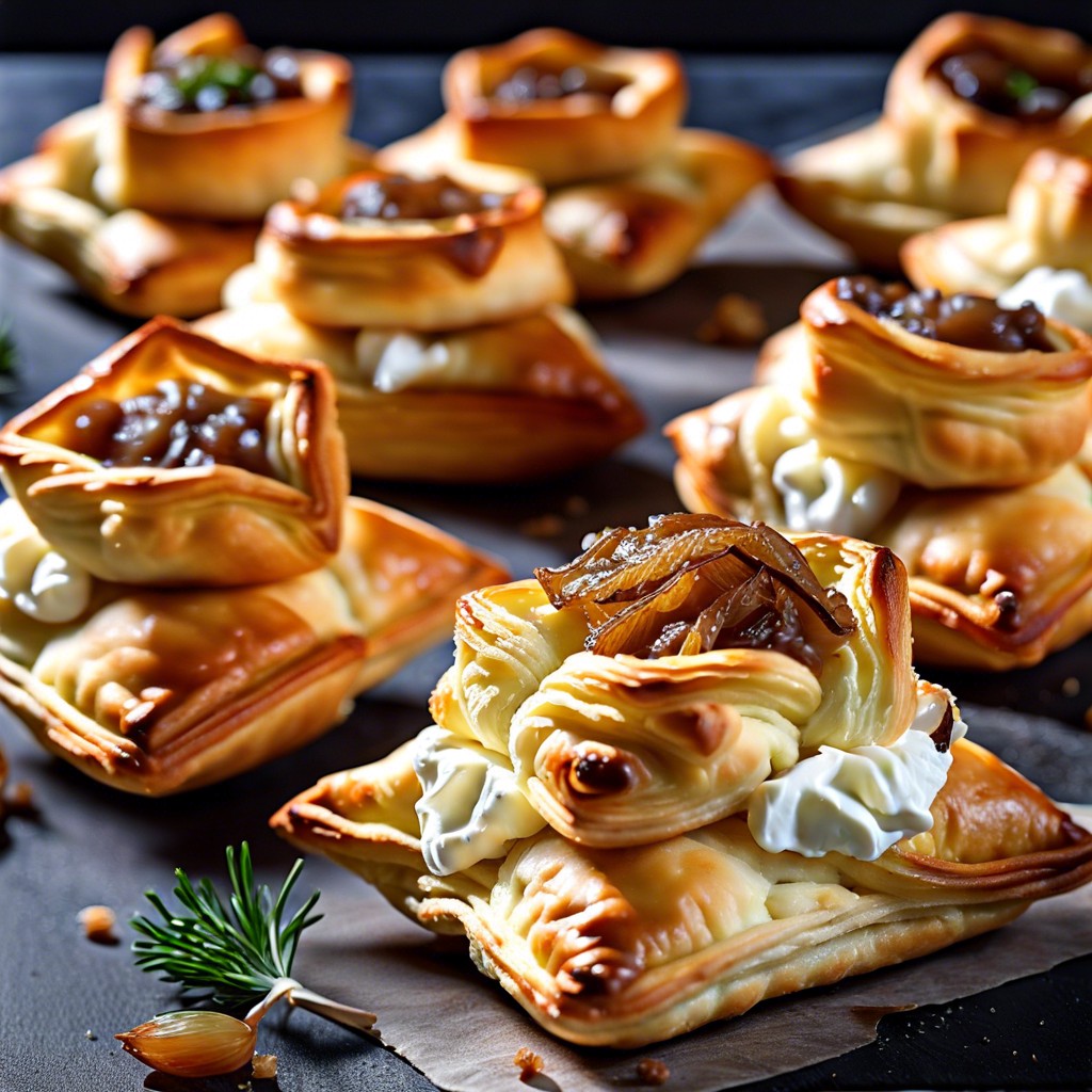 cream cheese and caramelized onion pastry puffs