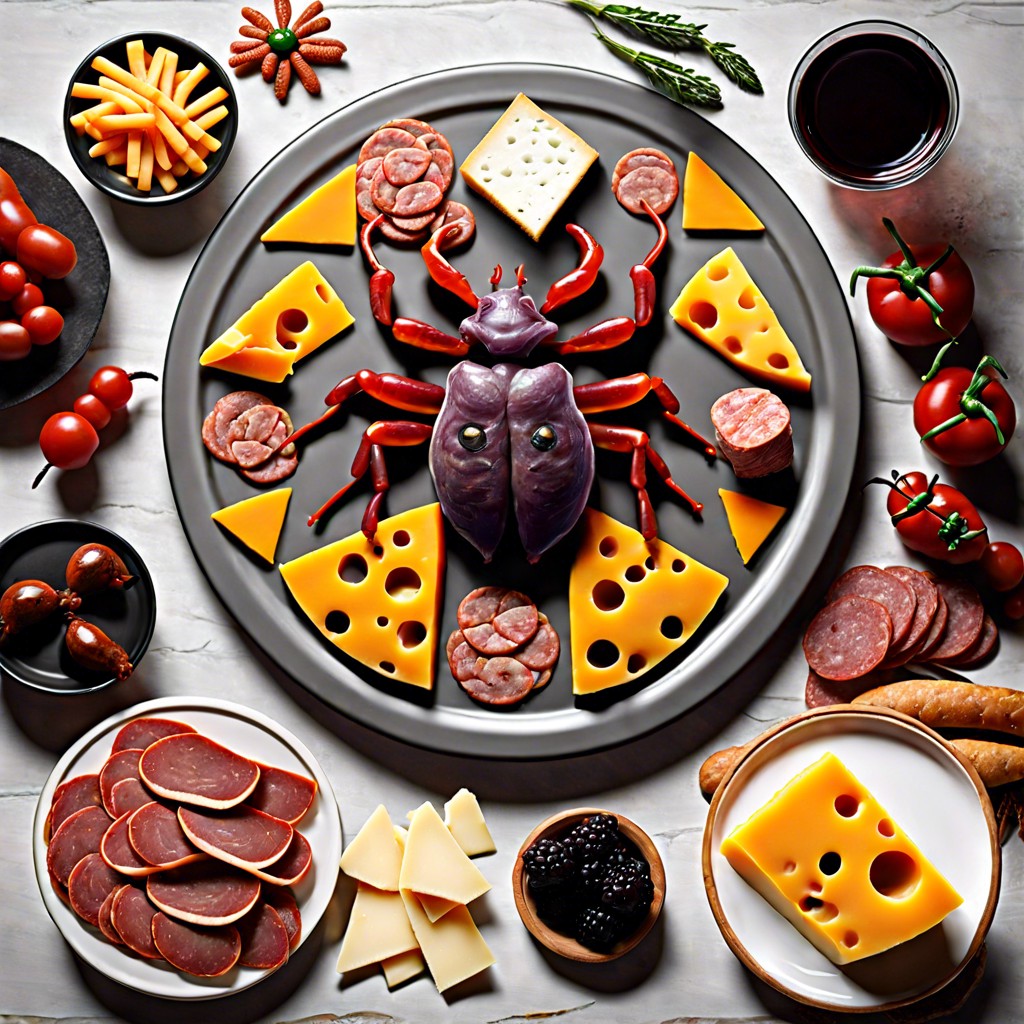 creepy crawly cheese board arrange cheeses and meats to look like bugs