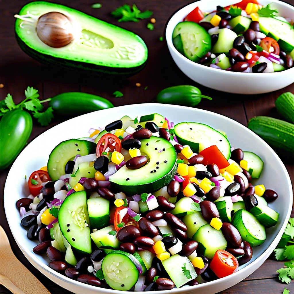 cucumber and black bean salad with corn and cilantro dressing