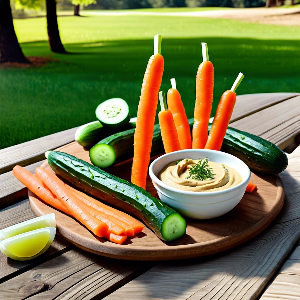 cucumber and carrot sticks with dip