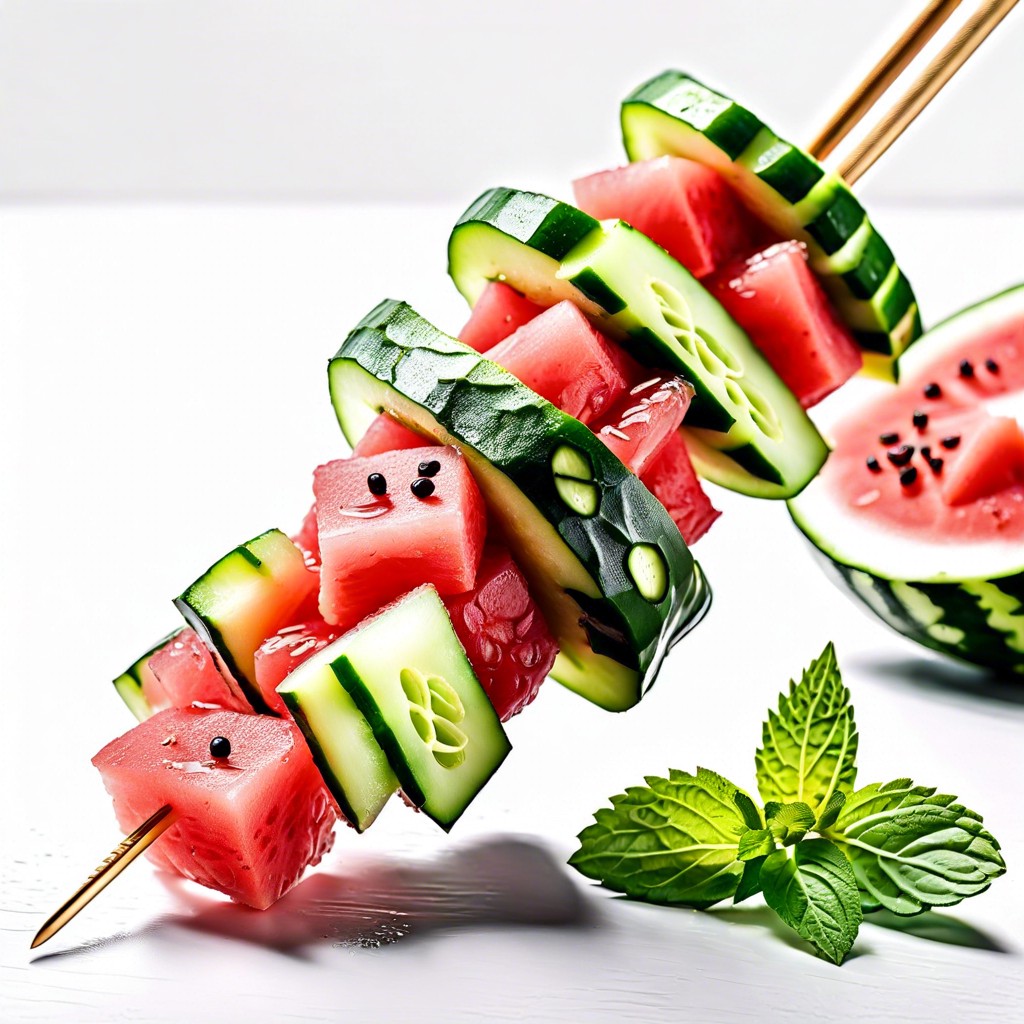 cucumber and mint watermelon skewers