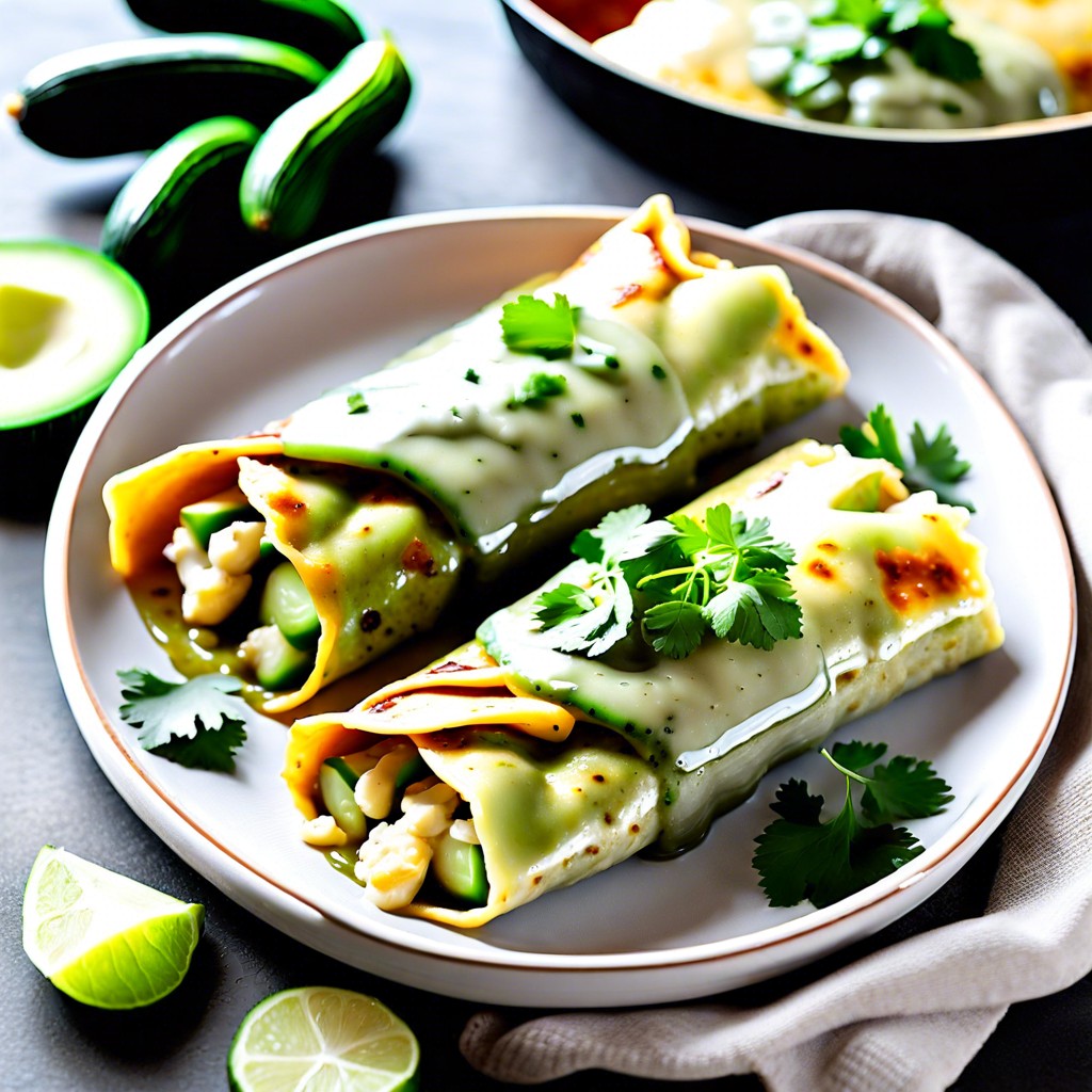 cucumber and queso fresco enchiladas with verde sauce