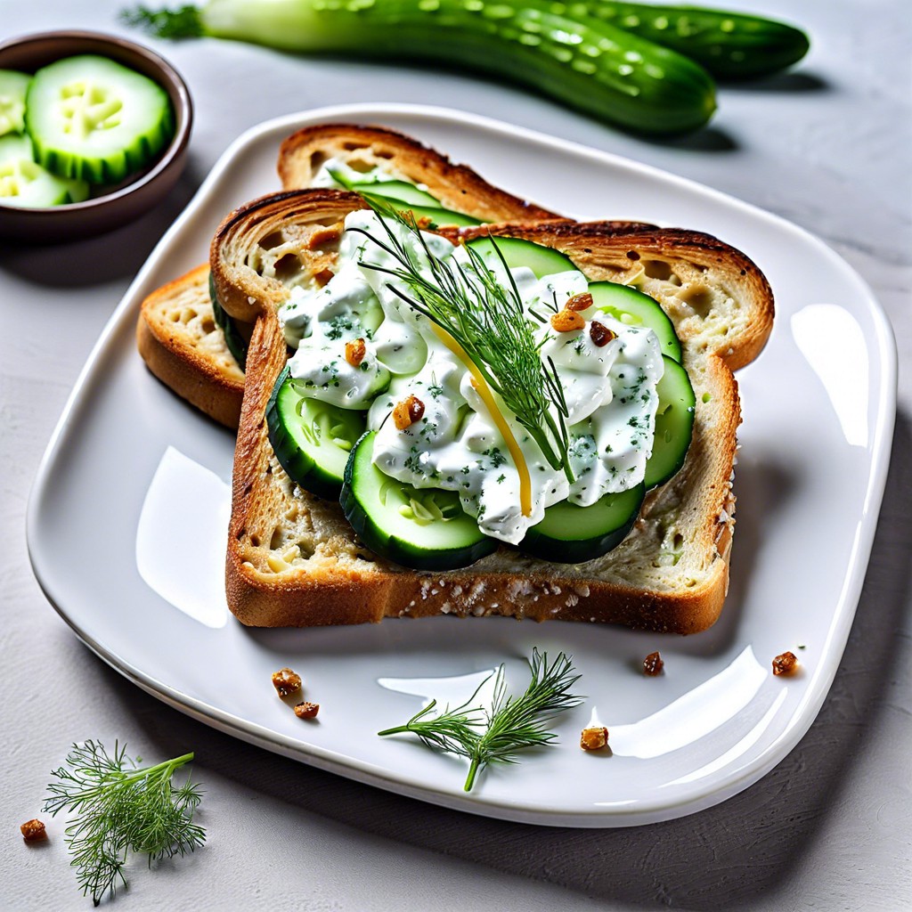 cucumber dill cottage cheese toast sliced cucumber and dill over cottage cheese