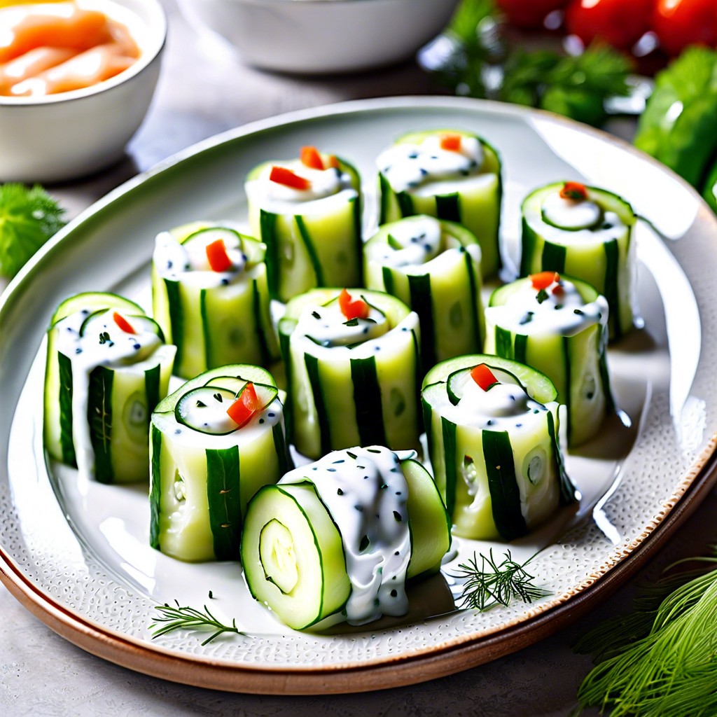 cucumber roll ups with yogurt dill sauce