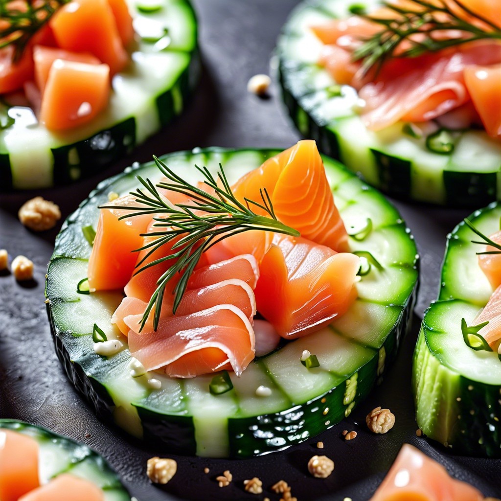 cucumber rounds topped with smoked salmon and dill