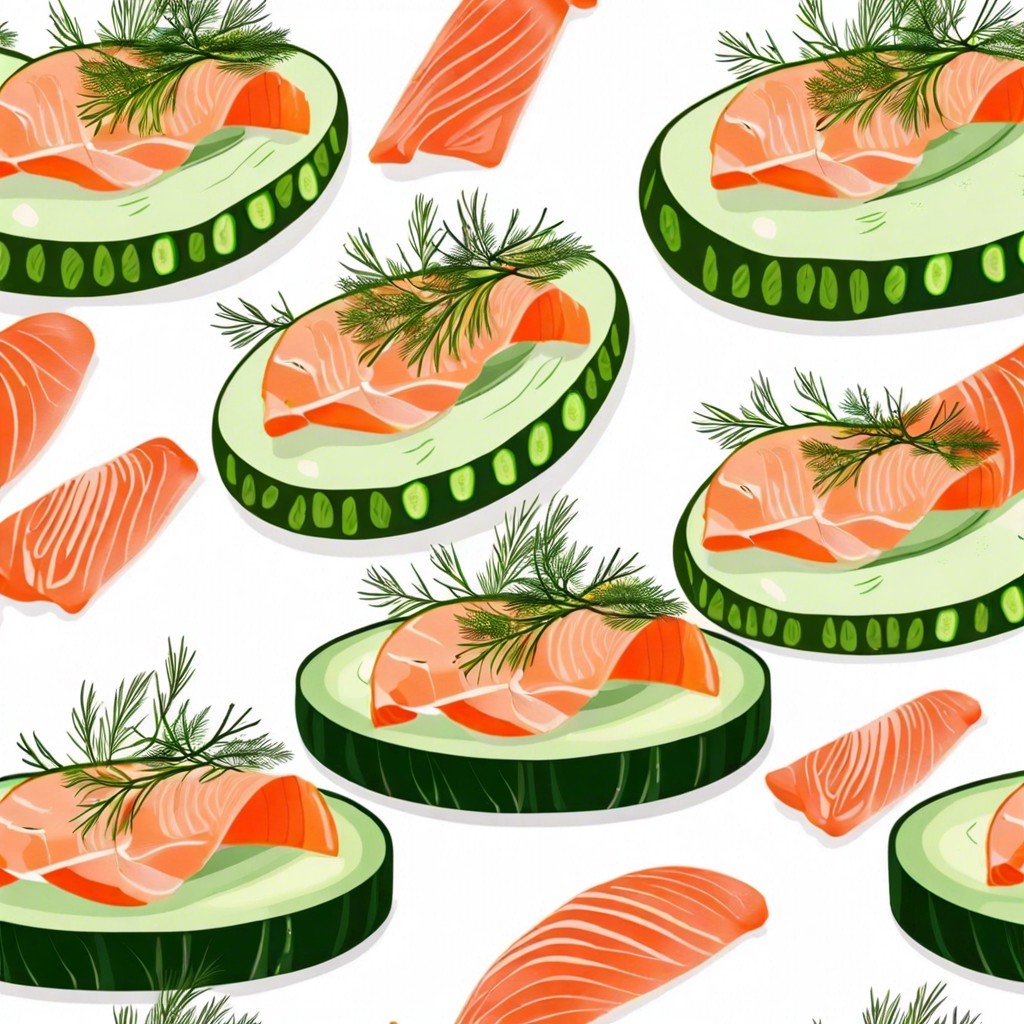 cucumber rounds topped with smoked salmon and dill