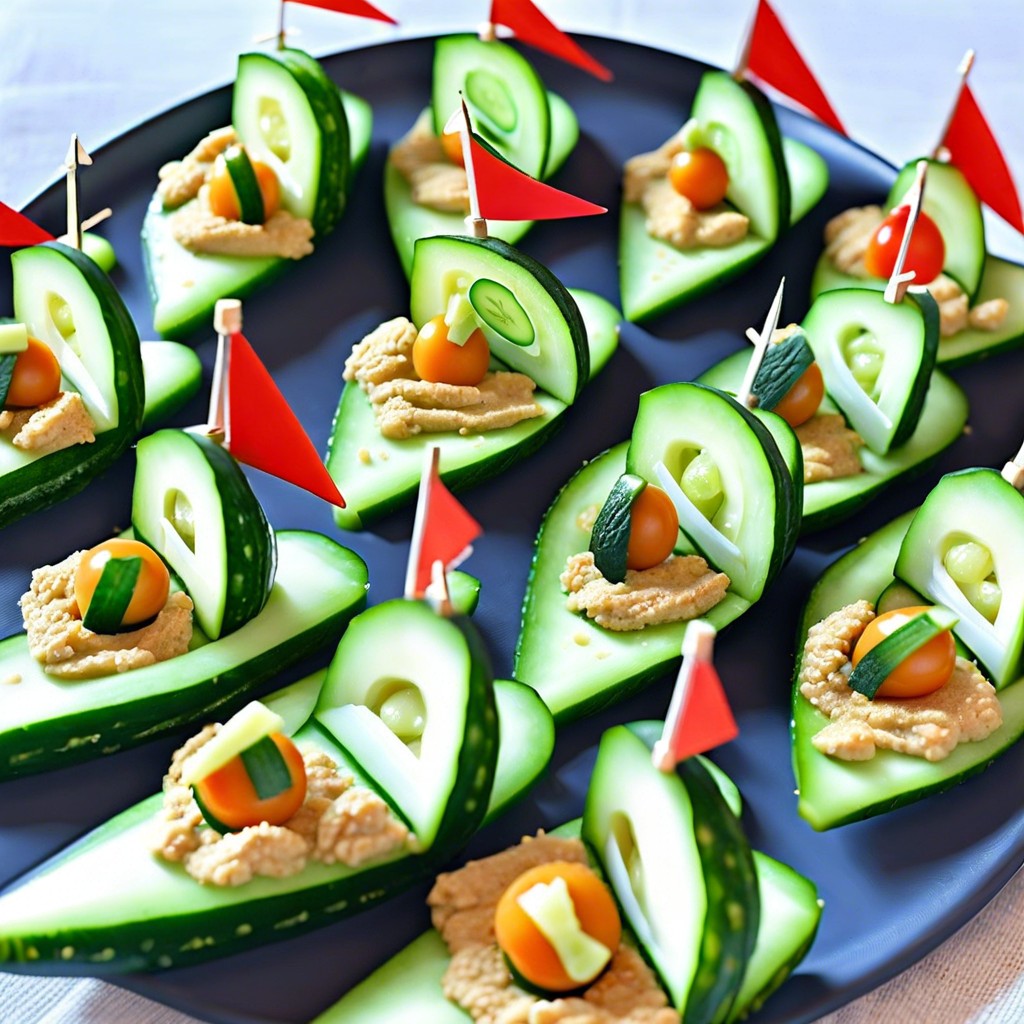cucumber sailboats filled with hummus