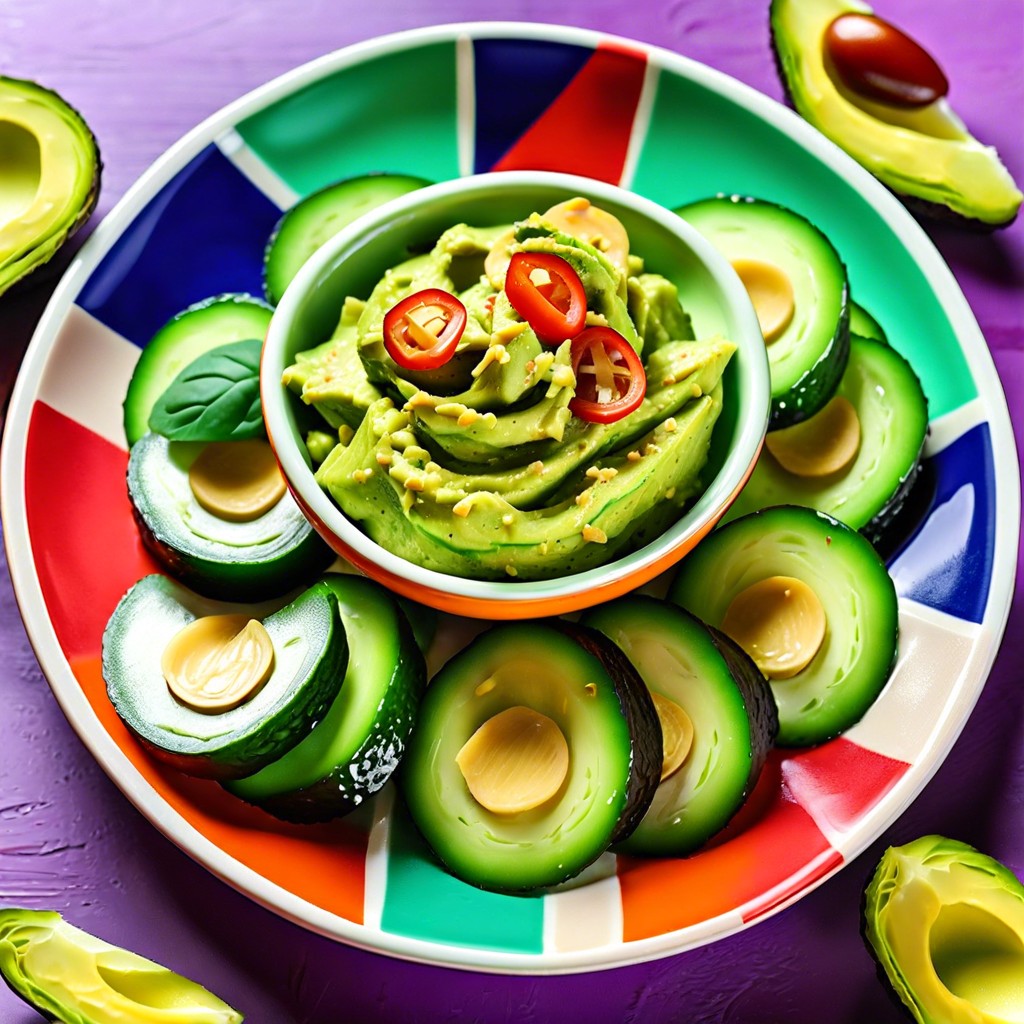 cucumber slices and guacamole