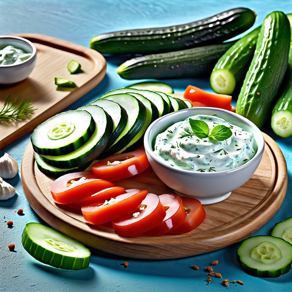 cucumber slices and tzatziki dip