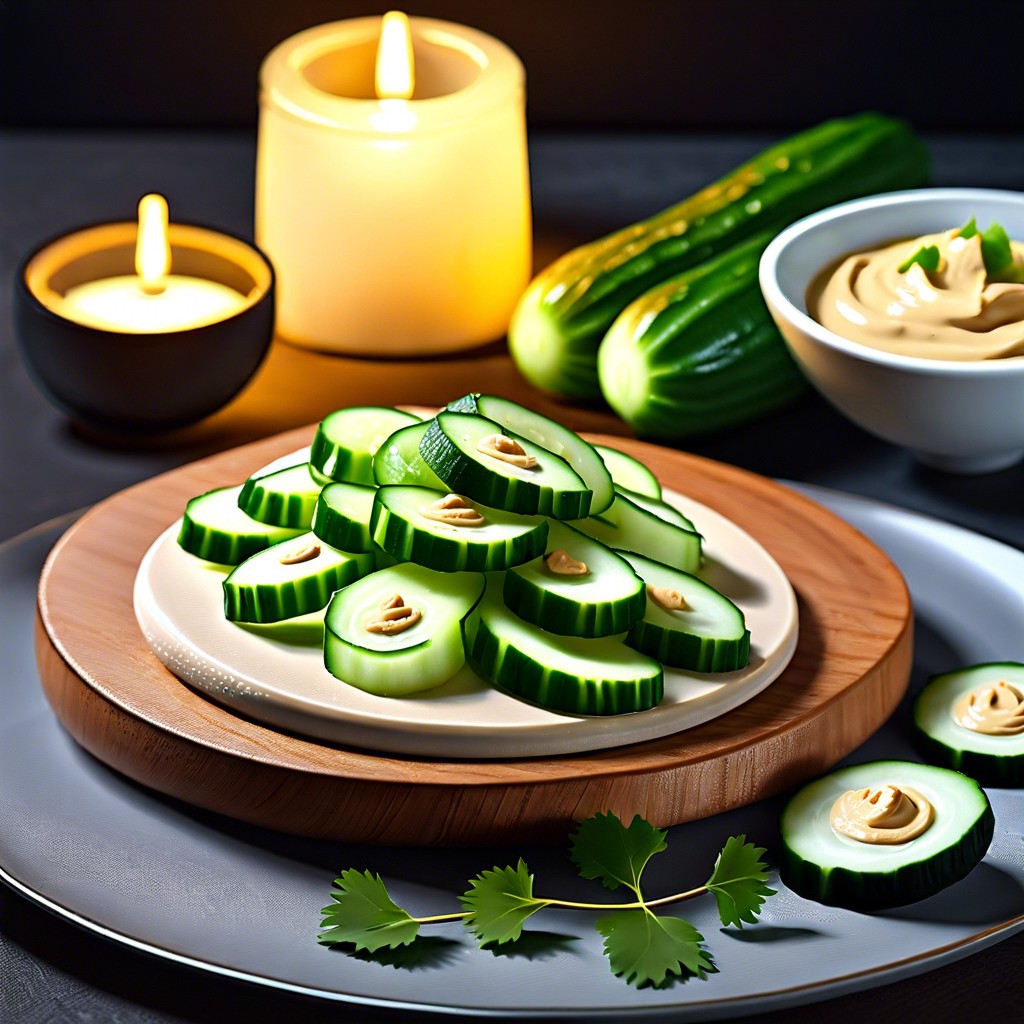 cucumber slices with hummus