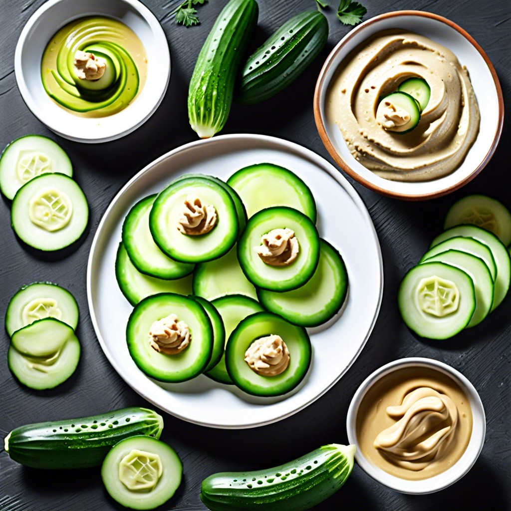 cucumber slices with hummus