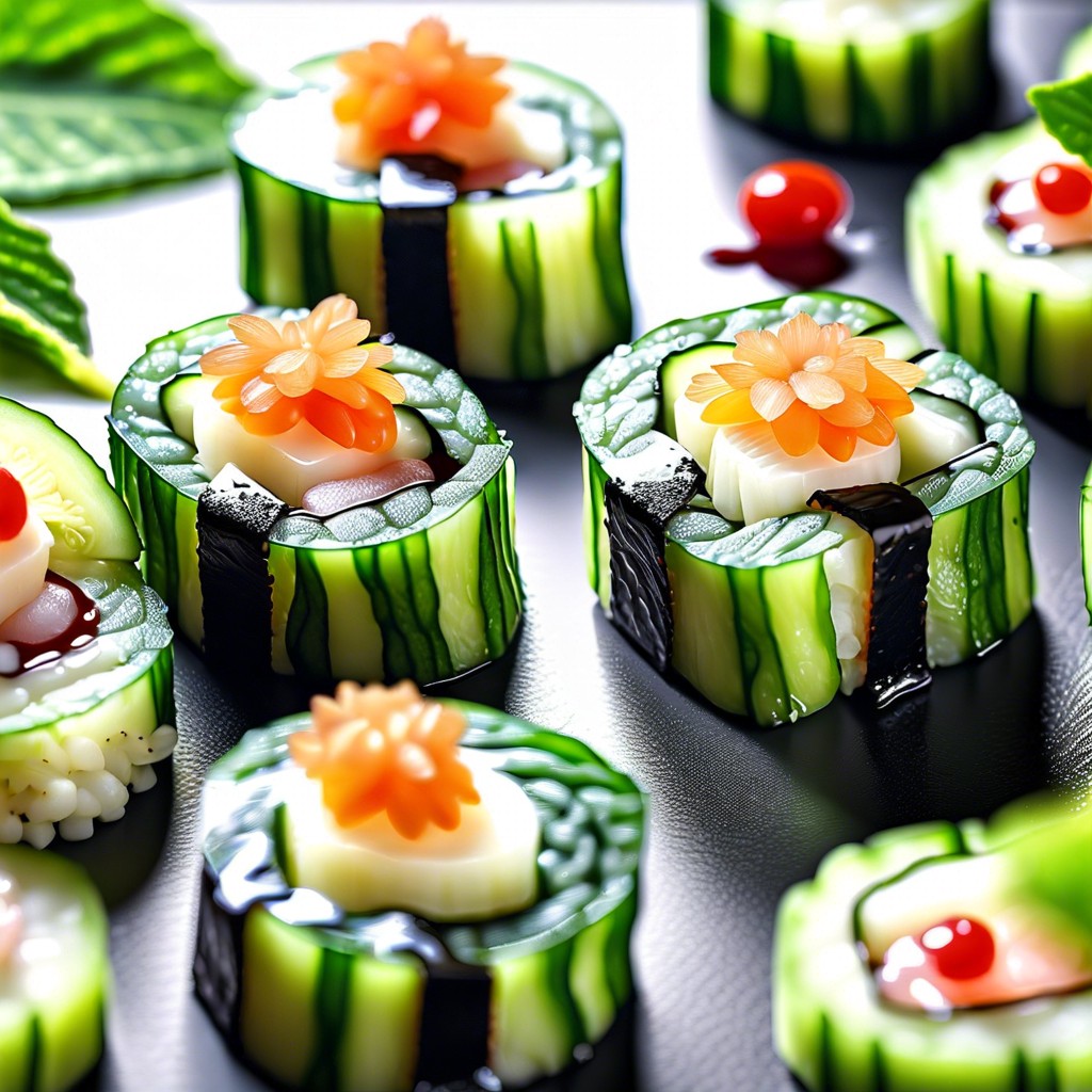 cucumber sushi with cream cheese filling