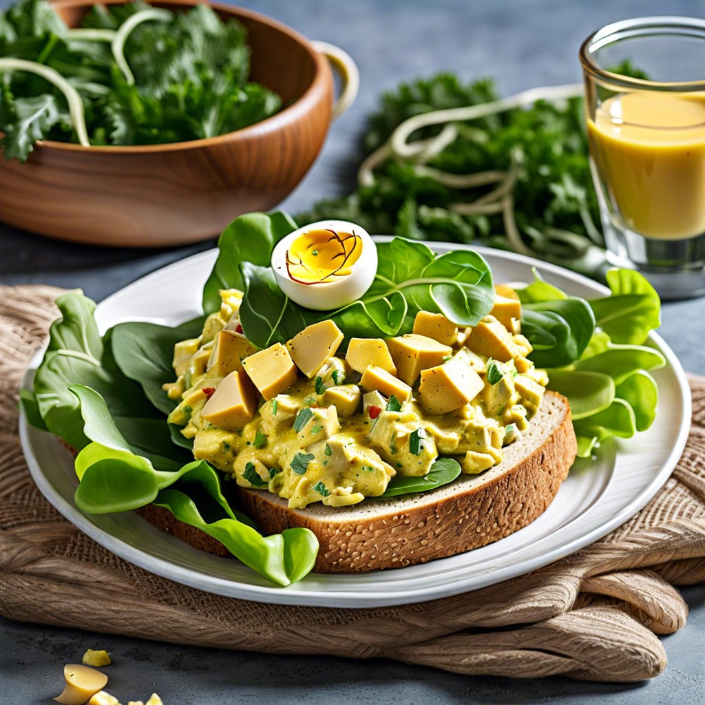 curried egg salad with greens on whole wheat