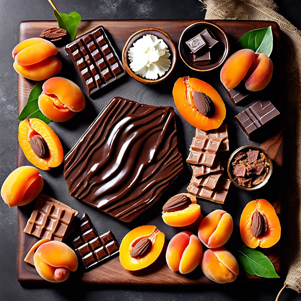 dark chocolate squares and dried apricots