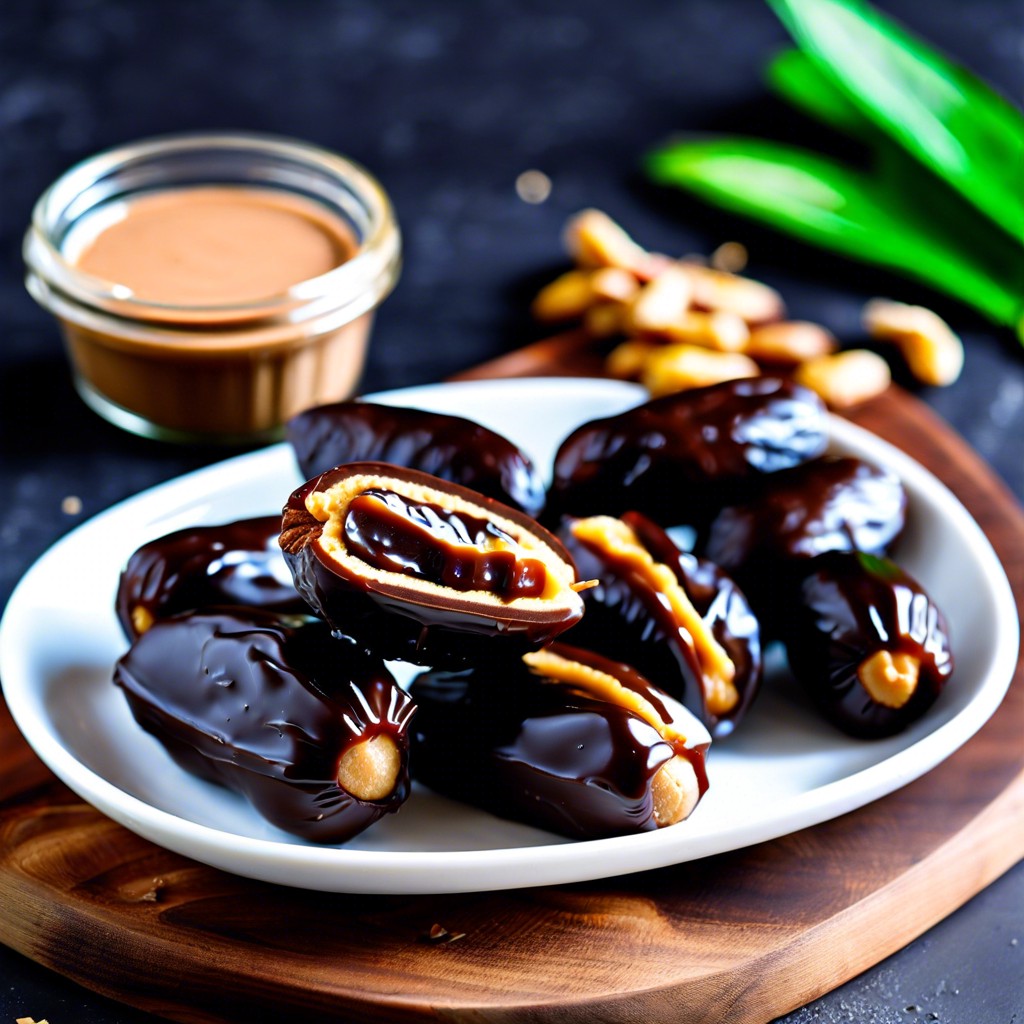 dates stuffed with peanut butter and dipped in dark chocolate