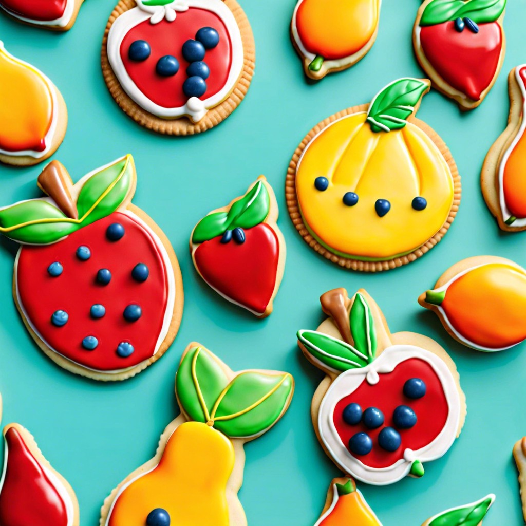 decorated sugar cookies shaped like fruits