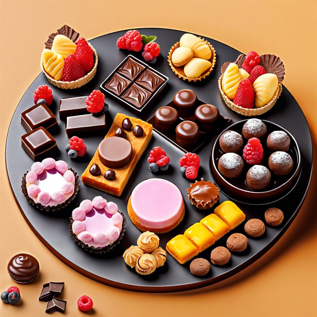 dessert board assorted chocolates berries mini pastries cookies sweet dips