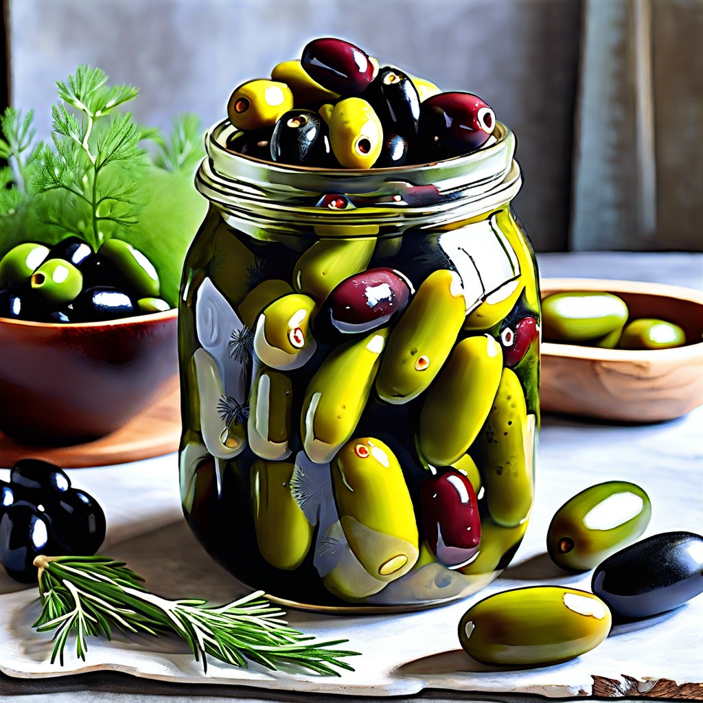 dill pickles and olives medley