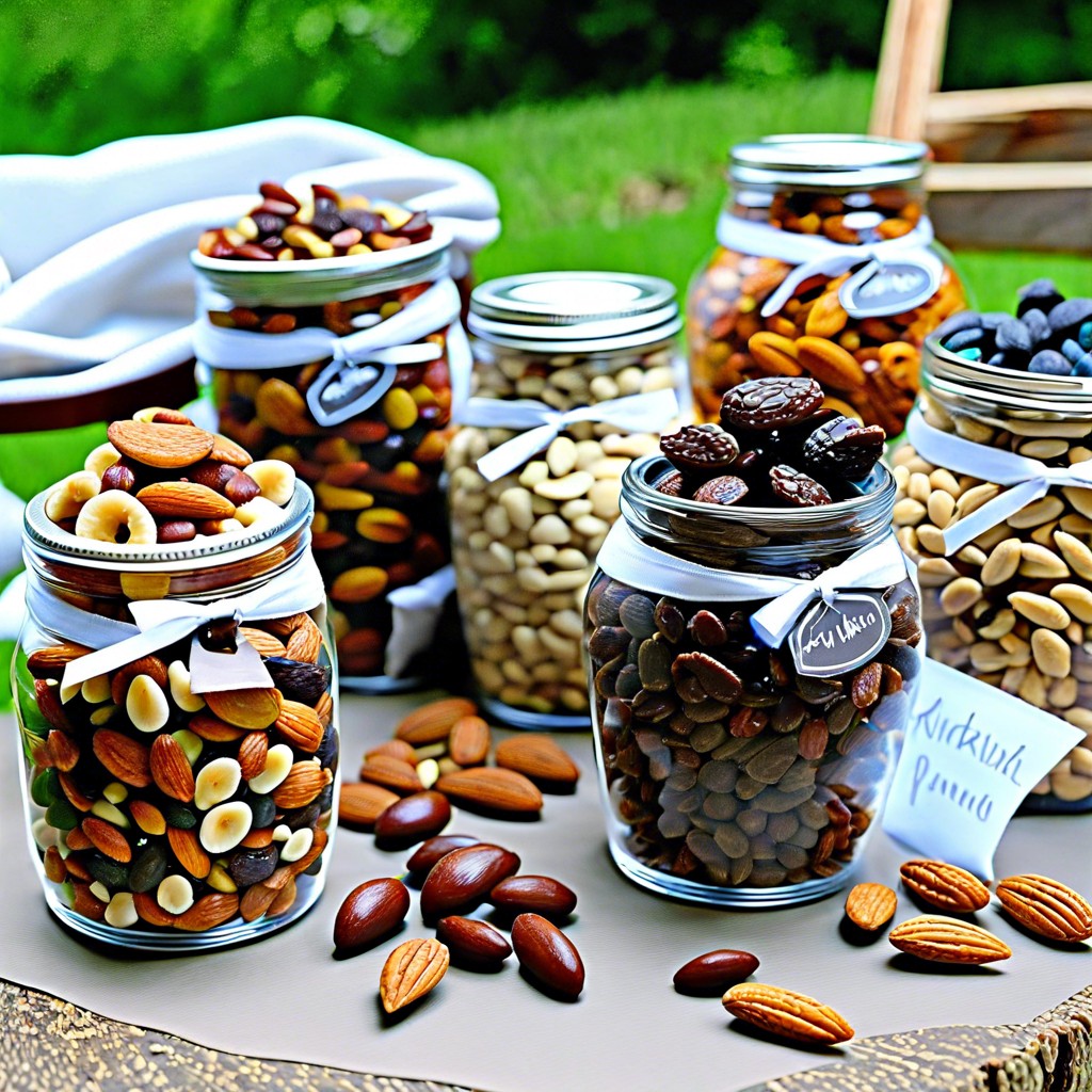diy trail mix station assorted nuts seeds dried fruits chocolates
