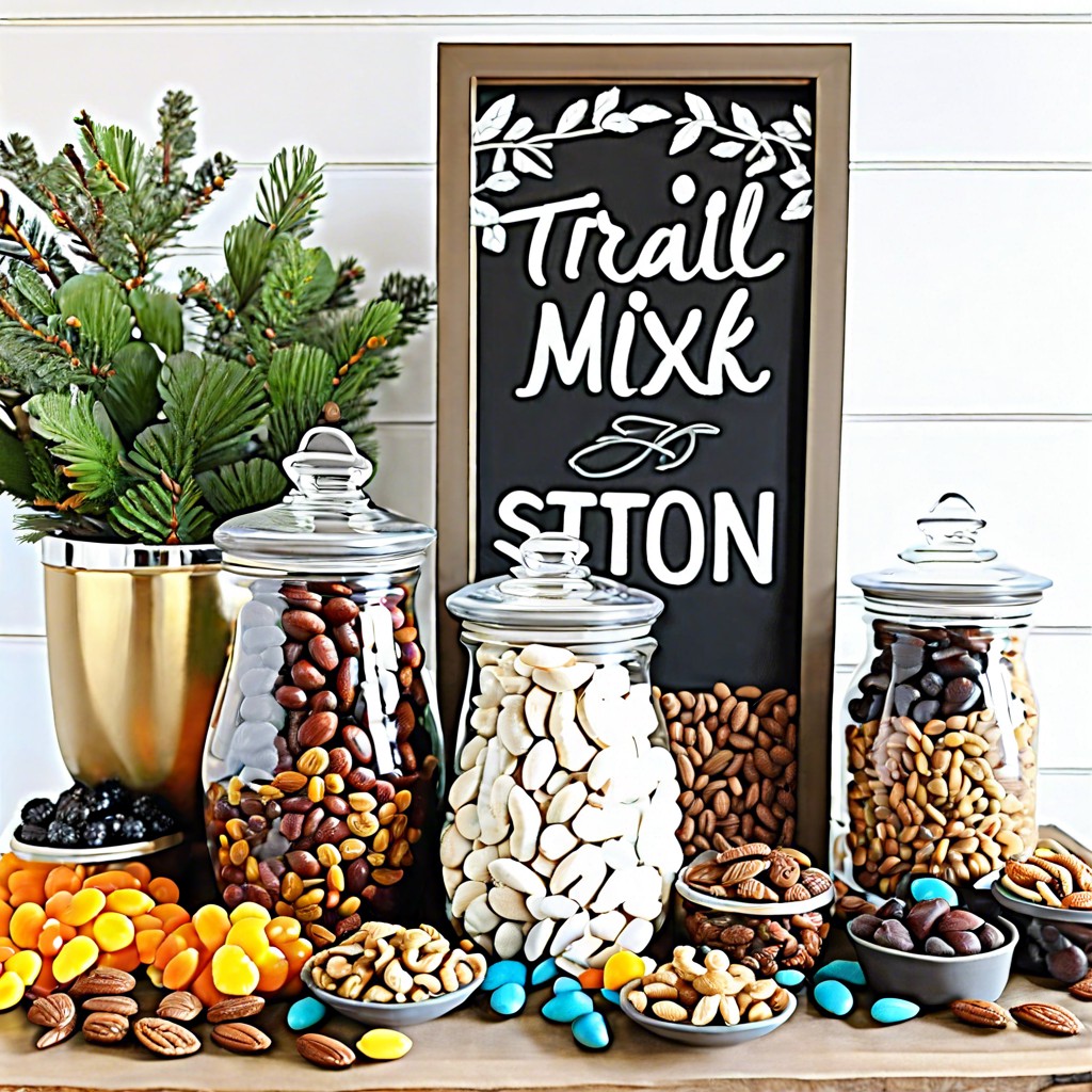 diy trail mix station with nuts dried fruits and candies