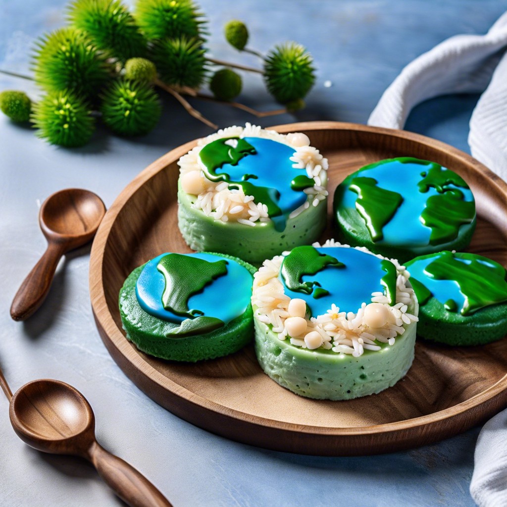 earth rice cakes blue and green dyed cream cheese on rice cakes